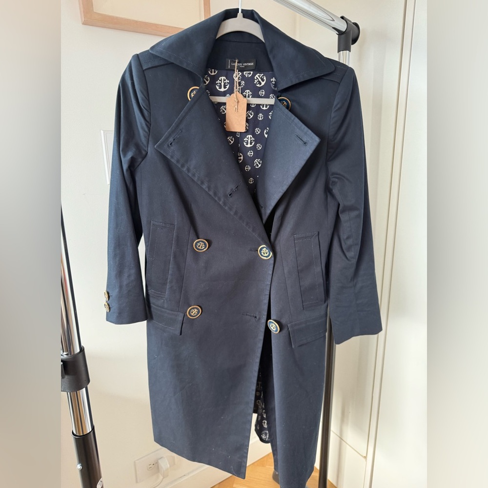 Elegant Navy Double-Breasted Trench Coat